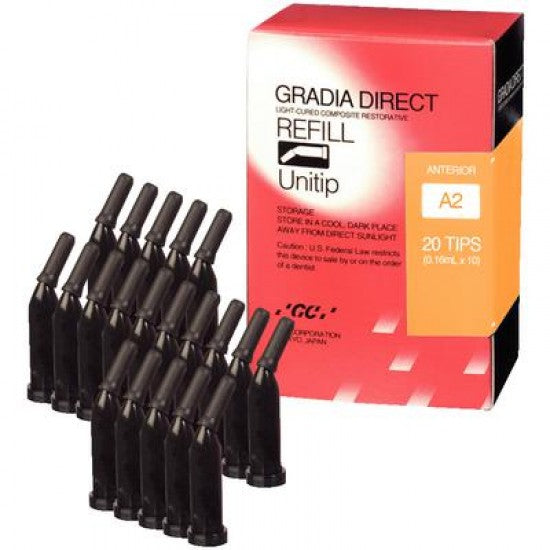 GC 001968 Gradia Direct Resin Light Cure Universal Composite Unitips A2 20/Pk GC 001968 Gradia Direct Resin Light Cure Universal Composite Unitips A2 20/Pk